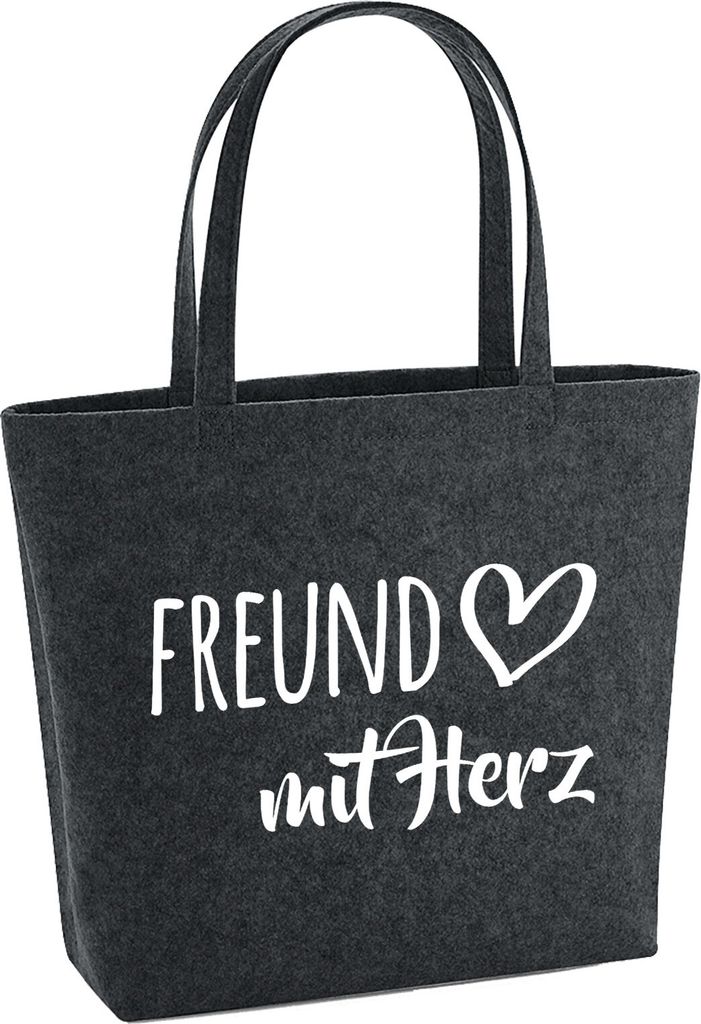 Huuraa Filzshopper Freund mit Herz 22 Liter Charcoal Melange Filztasche Geschenkidee