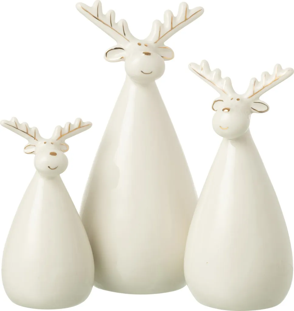 Statues de Rennes de Noël en Porcelaine Écru - Lot de 3 Objets Déco