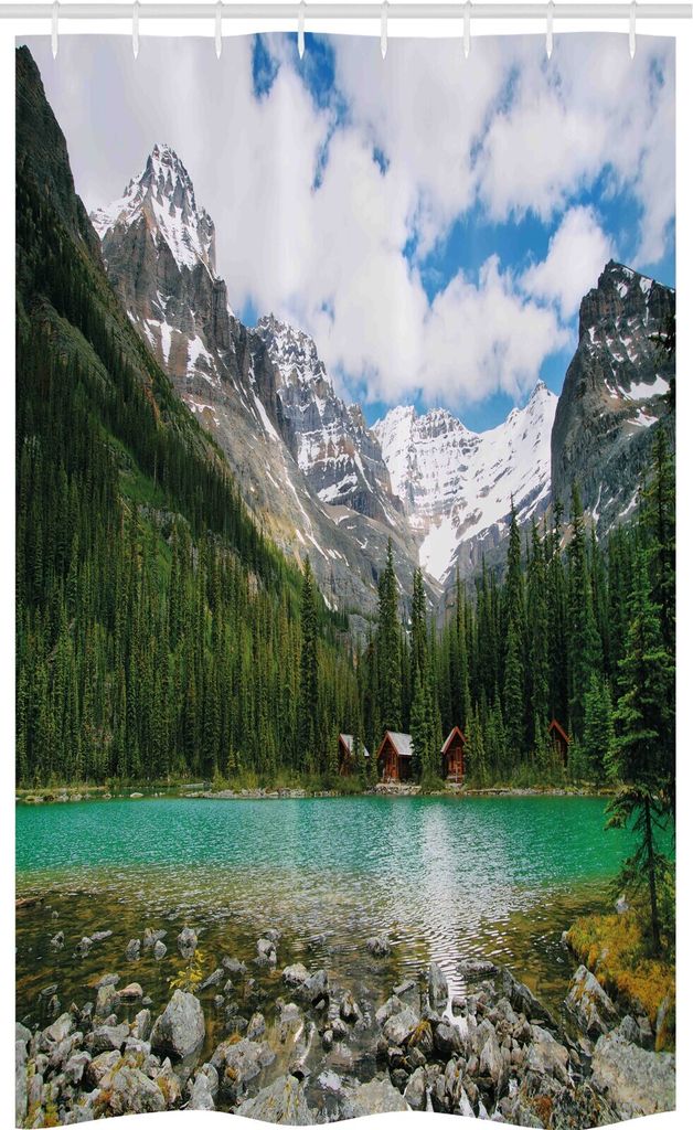 ABAKUHAUS Landschaft Schmaler Duschvorhang, Kanada Ohara See Wiev, Badezimmer Deko Set aus Stoff mit Haken, 120 x 180 cm, Mehrfarbig