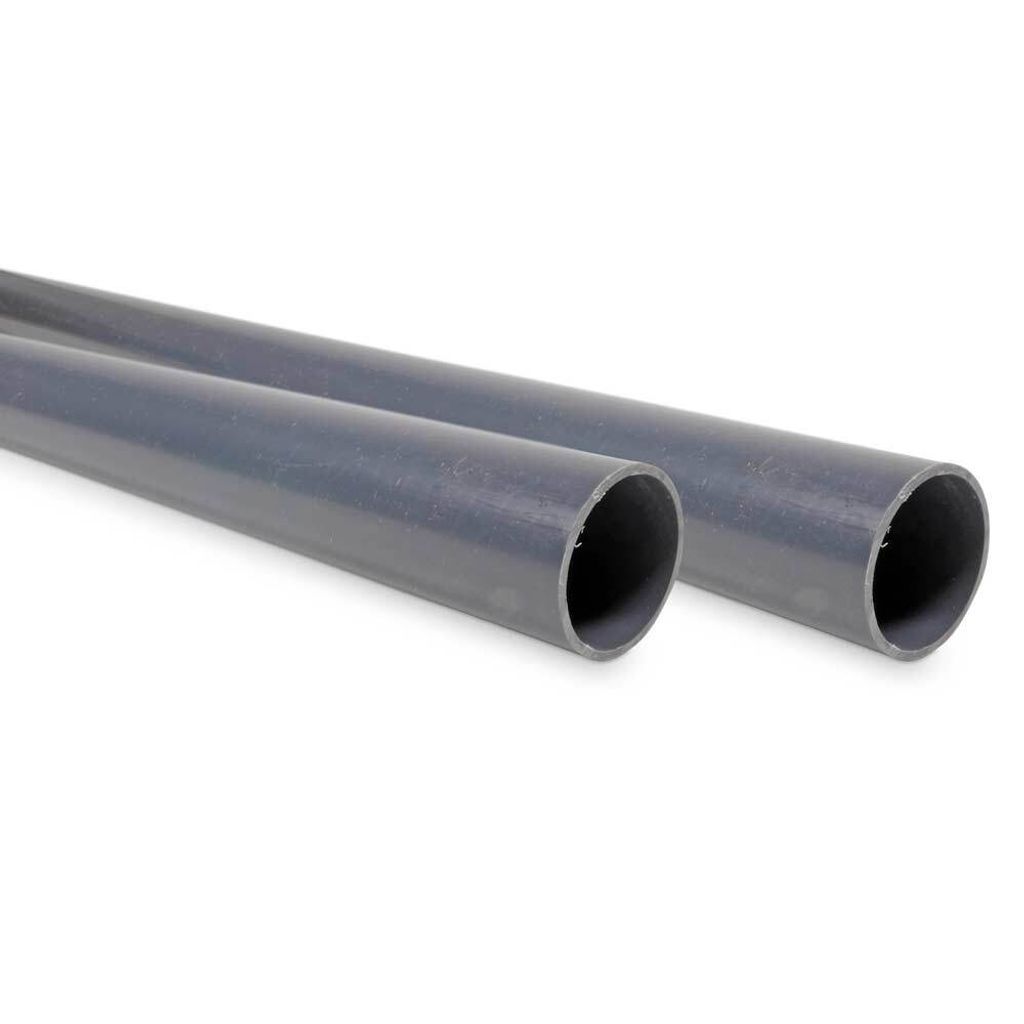 Two gray PVC pipes are shown against a white background.