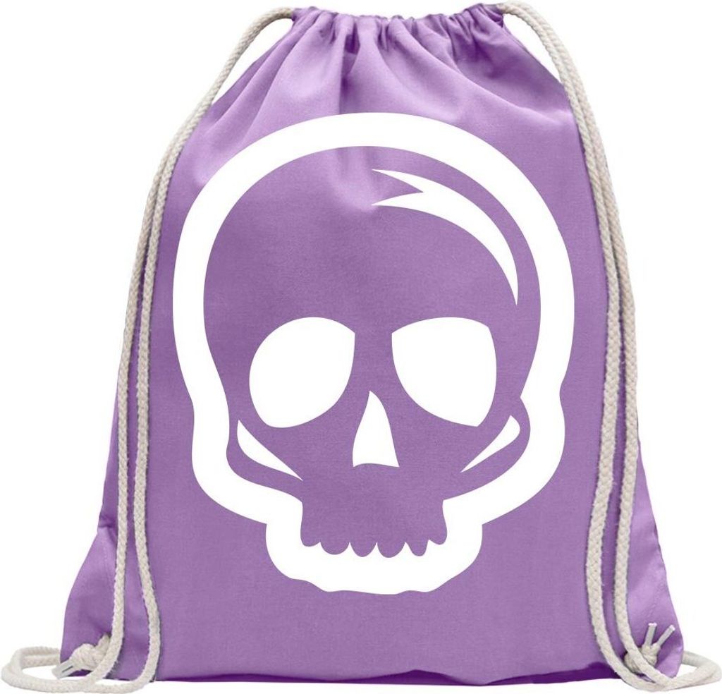 Kiwistar - Turnbeutel - lavendel - Totenkopf Schädel Skull - Fun Rucksack Sport Beutel Gymsack Baumwolle mit Ziehgurt