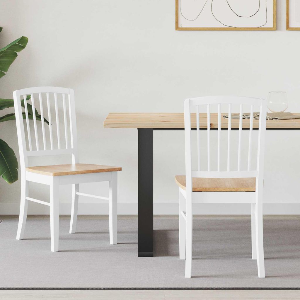 "Schlussverkauf" Esszimmerstühle 2 Stück - stylischen Essstuhl - Ergonomisches Design - Weiß 50x52,5x91 cm Massives Gummiholz C14985