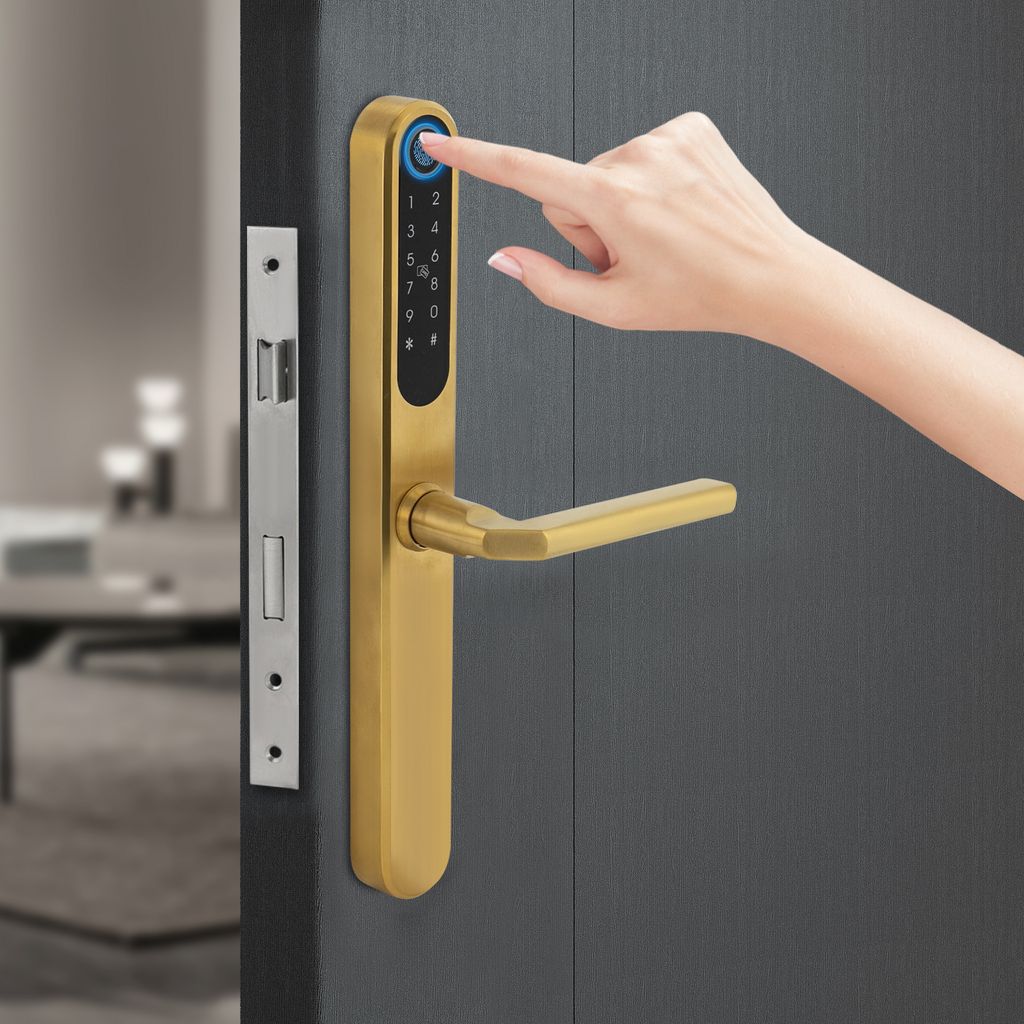 Fingerabdruck intelligentes Türschloss mit Code Schlüssel IC-Karten APP gold
