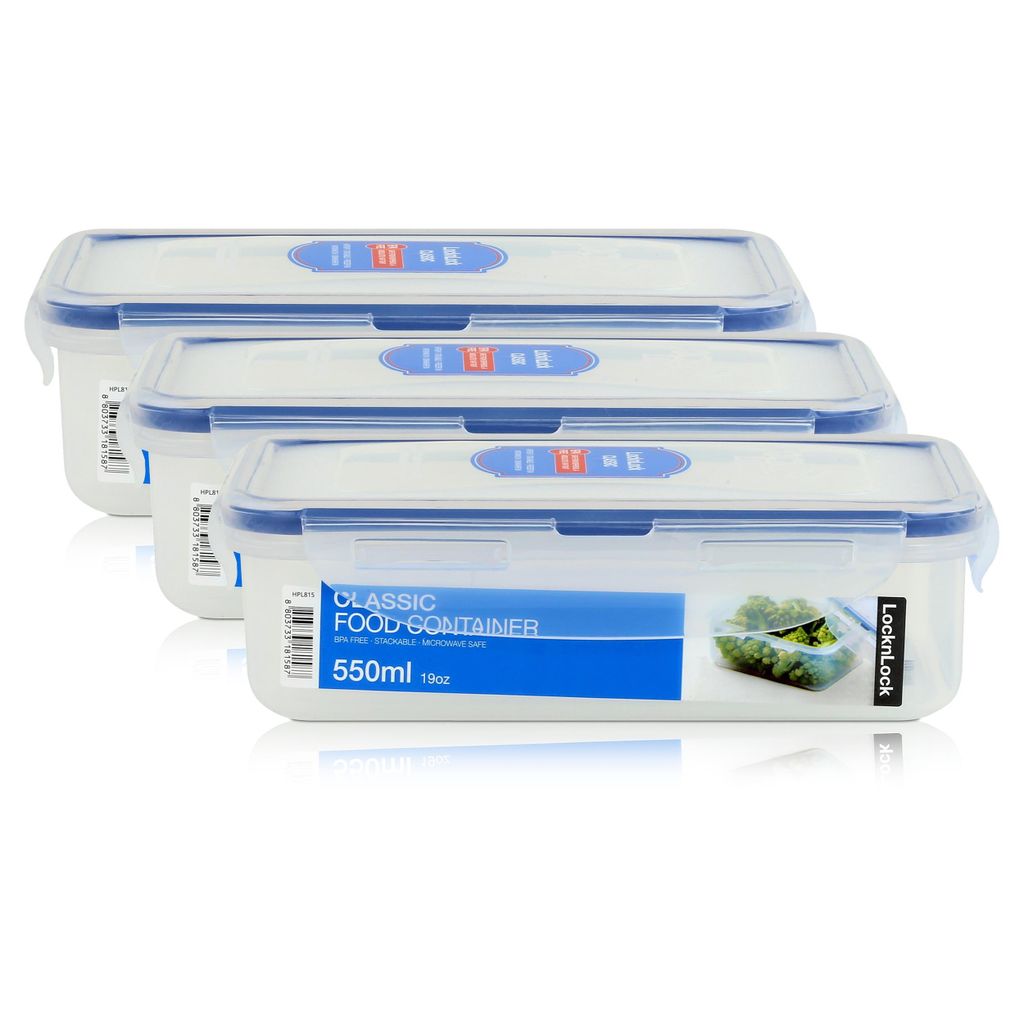 LocknLock Classic HPL815 Frischhaltedose 550ml - Luft & Wasserdicht (3er Pack)