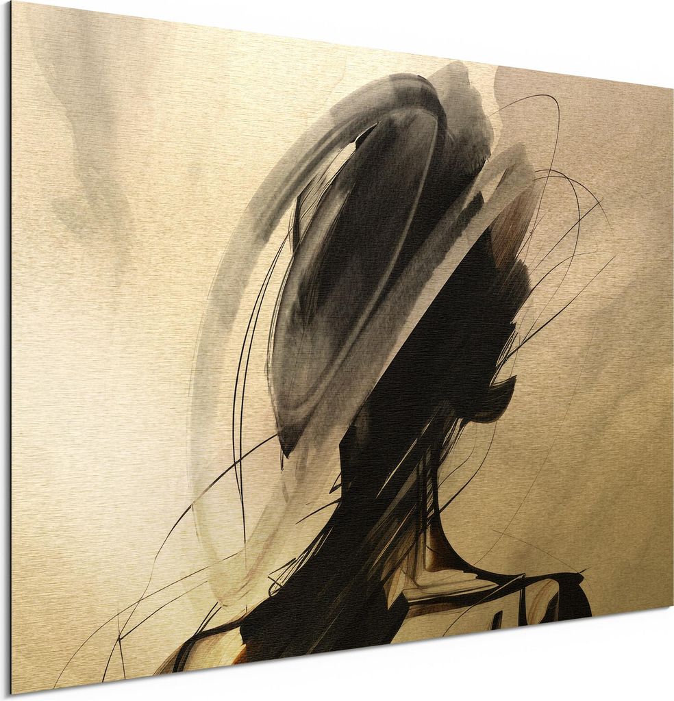 DEQORI Alu-Dibond Bild Gold 60x40 cm 'Die Frau im Schatten' Wandbild Metall dünn Design