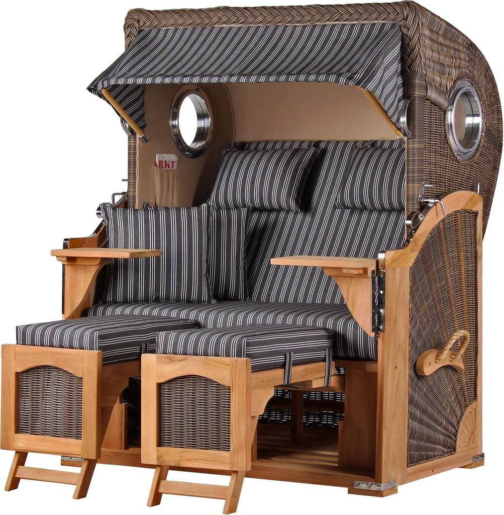 Strandkorb-Set - bene living - Ammersee Teak - PE grau - Modell 500 - inkl. Liftersystem