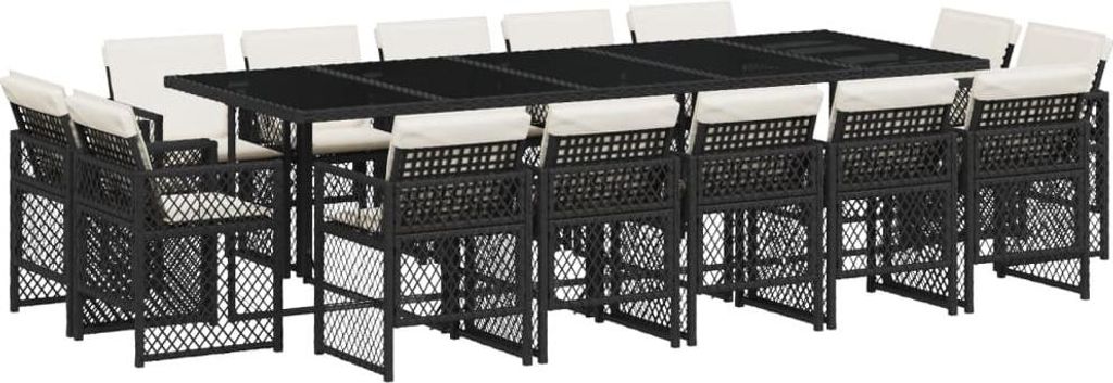15-tlg. Garten-Essgruppe mit Kissen Schwarz Poly Rattan