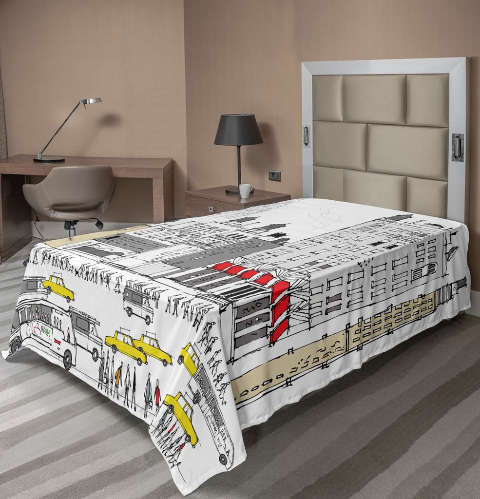 ABAKUHAUS Stadt-Liebe Bettlaken, Busy City Stau Yellow Taxi Urban Life Cartoon Design Moderne Art-Kunst, weiches bequemes oberes Bettlaken für ein...