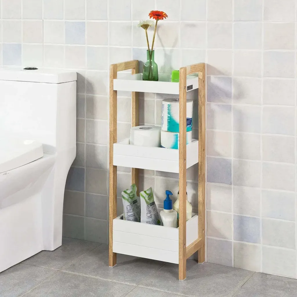 Étagère de rangement en bambou 3 niveaux, organiseur compact et robuste