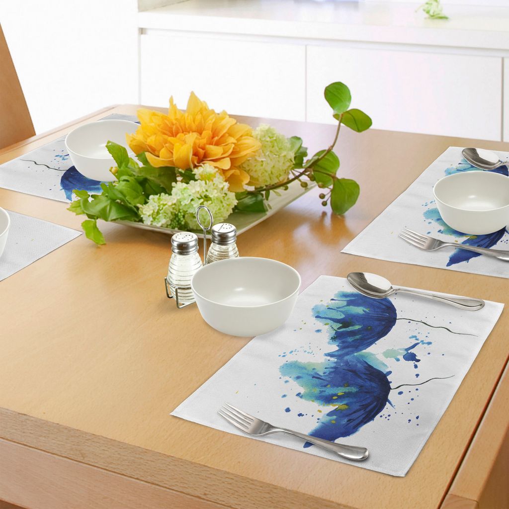ABAKUHAUS Blau Platzmatten, Aquarell-Art-Effekt-Blumenmuster-abstrakte Kunst-Kornblume-Illustration, Tiscjdeco aus Farbfesten Stoff für das Esszim...