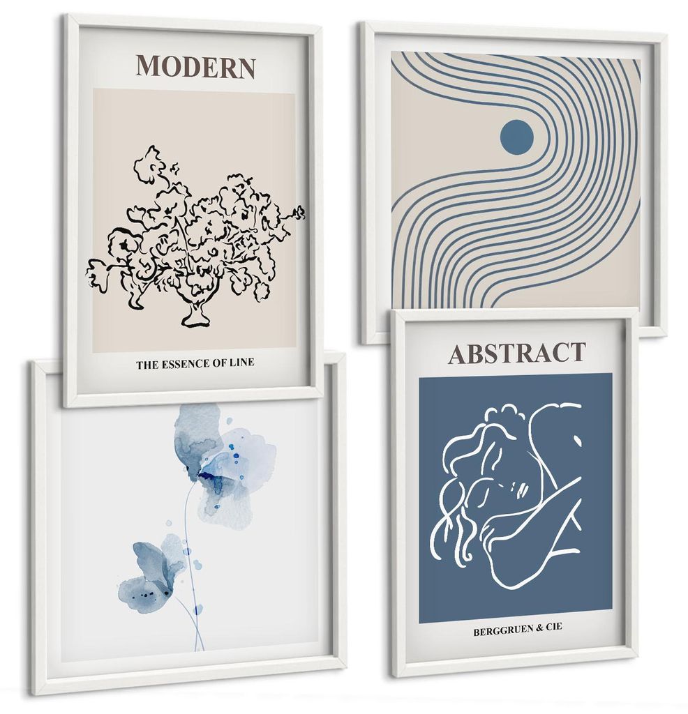 Bilder Set 4-teilig im weißen Rahmen – Wandbilder 4 Stück – gerahmte Poster für Wohnzimmer, Schlafzimmer und Flur – 50x50 cm - 40x60 cm ...