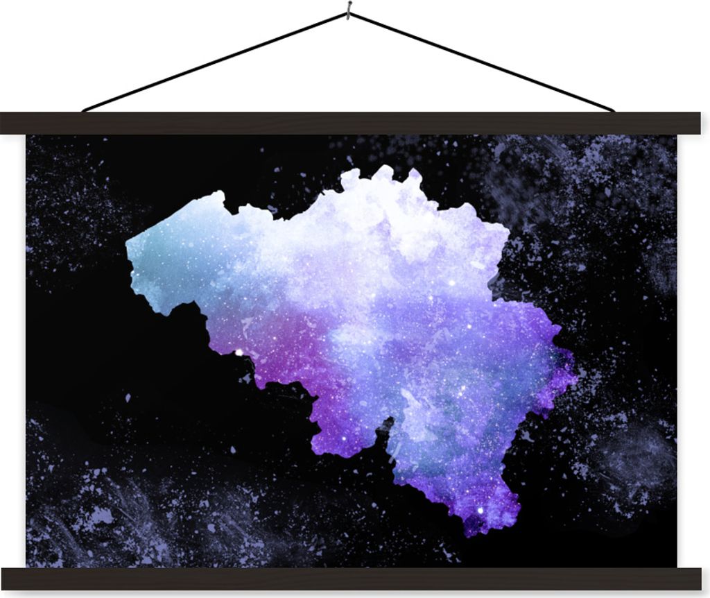 MuchoWow Textilposter Karte - Belgien - Blau 120x80 cm mit schwarzem Rahmen - Wanddeko