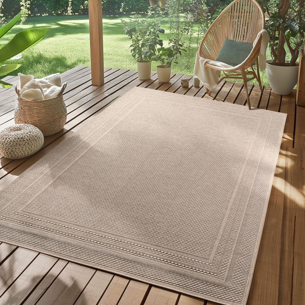 Outdoor Teppich Wetterfest, Küche, Balkon, Terrasse, Garten Wohnzimmer Esszimmer, Skandinavisches Boho Design, Größe: 120 x 170 cm, Farbe: Beige-4