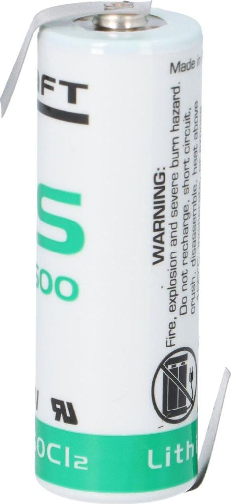 SAFT LS17500 A – 3,6 V Lithium-Thionylchlorid (Li-SOCl2) A-Zelle mit Z-Lötfahne – Industrie