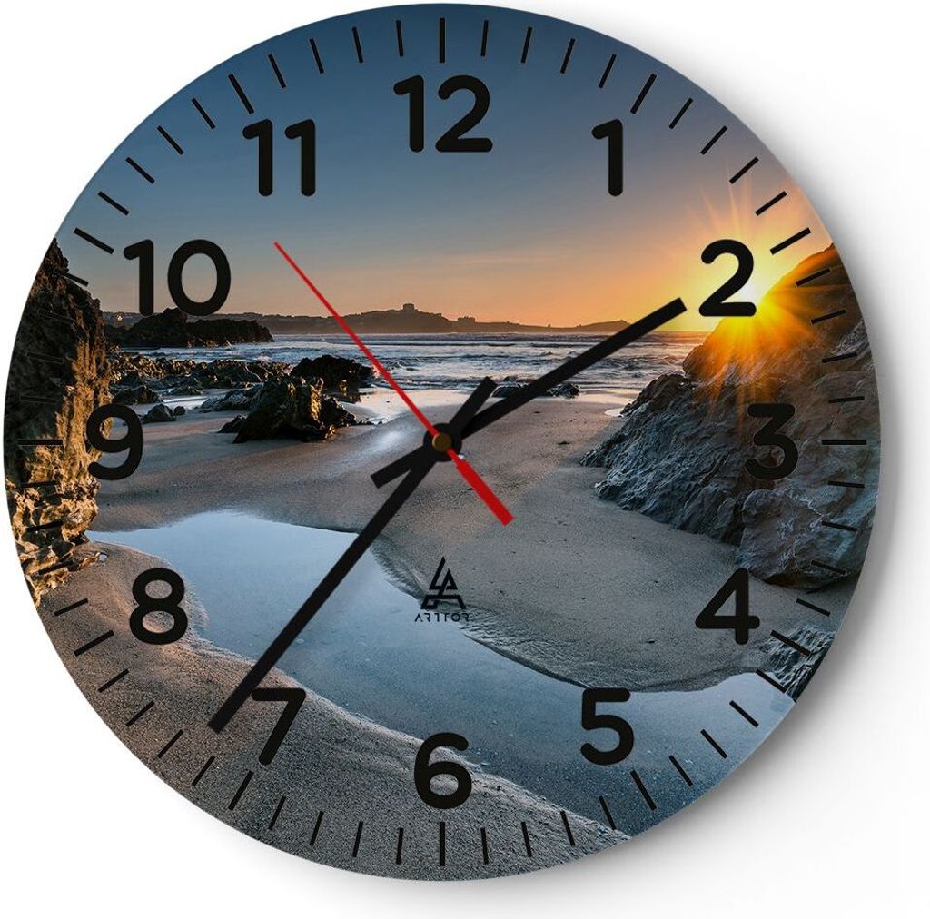 Wanduhr - Rund - Glasuhr - Landschaft britisch Ufer Küste - 40x40cm - Schleichendes Uhrwerk - Lautlos - zum Aufhängen bereit - Dekoration Modern ...