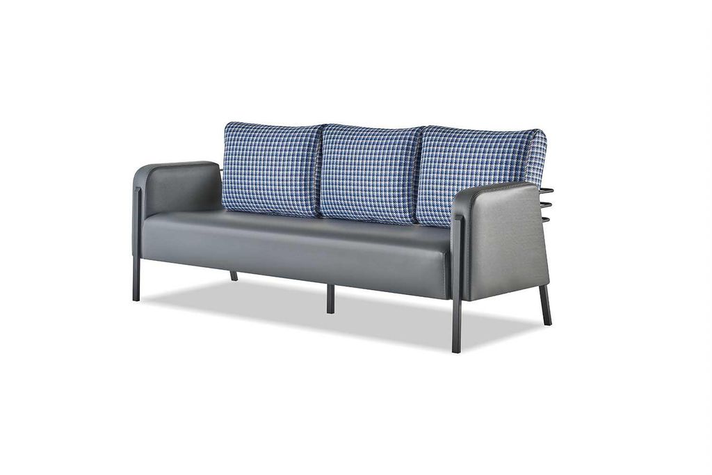 Couch Grau Blau Sessel POlster 3-Sitzer Modern Kissen Leder Edelstahl