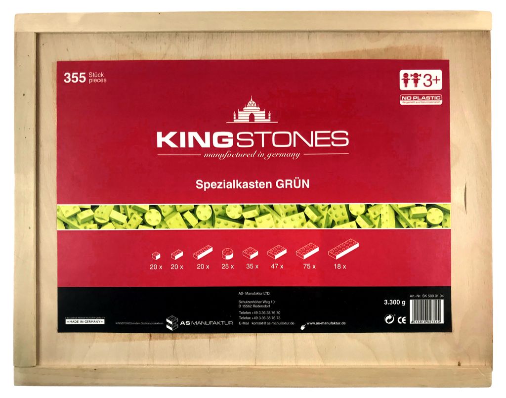 KINGSTONES Spezialkasten, grün - Steinbaukasten aus Marmormehl ca 260 Teile Stein-Konstruktionsset