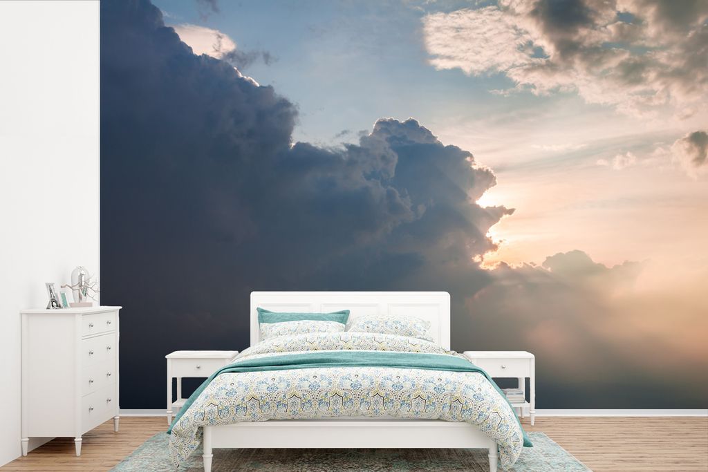 MuchoWow Fototapete für Wohnzimmer oder Schlafzimmer Wandtapete Vinyl Motivtapete Die Sonne bricht durch die Wolken - 420x280 cm - Zimmer für K...