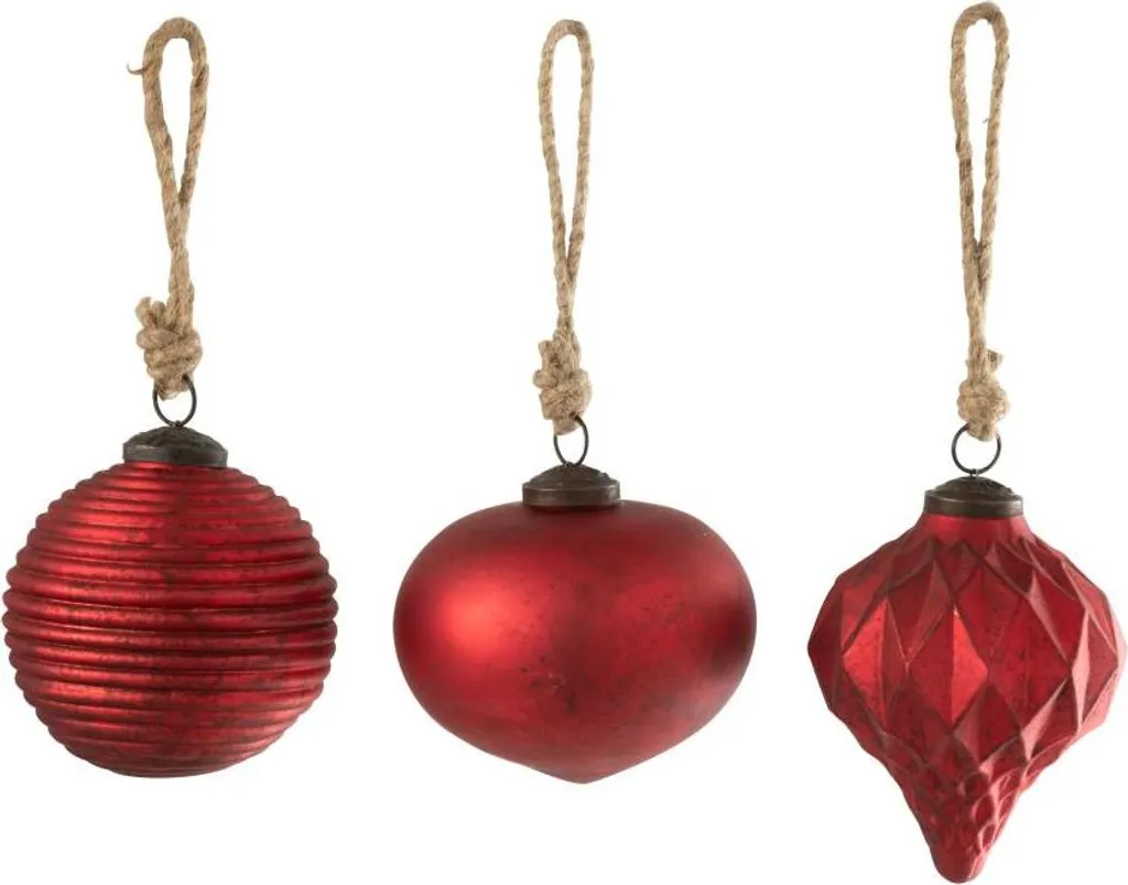 Boule de Noël Rouge Effet Oxydé J-Line en Verre Soufflé Haute Qualité