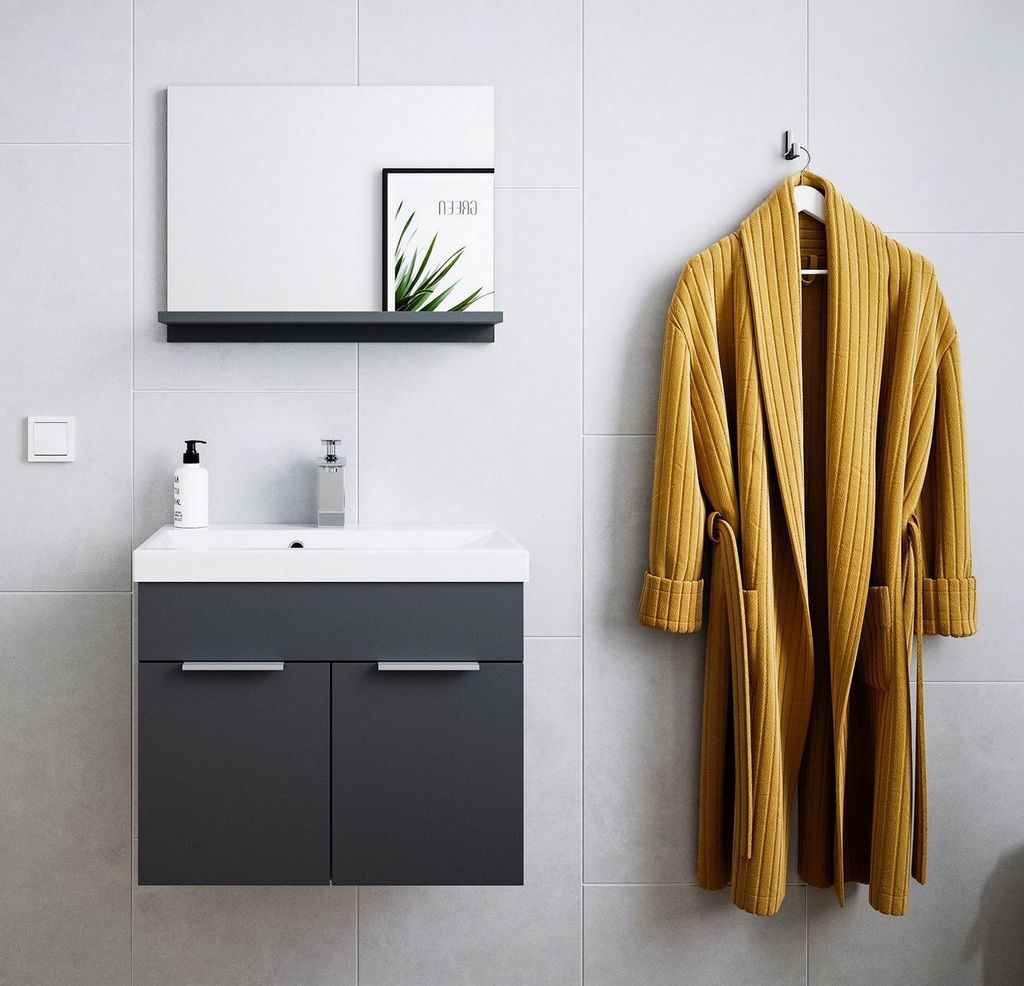 Badmöbel-Set Slimline Lago 2tlg mit Spiegel grafit ST/grafit matt