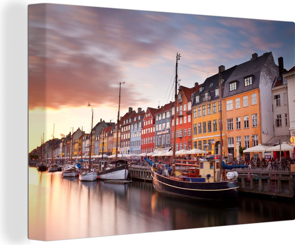 OneMillionCanvasses - Leinwandbilder - 140x90 cm, Kopenhagen - Sonnenuntergang - Häuser, Wandbilder Kunstdruck Wanddekoration - Foto auf Leinwan...