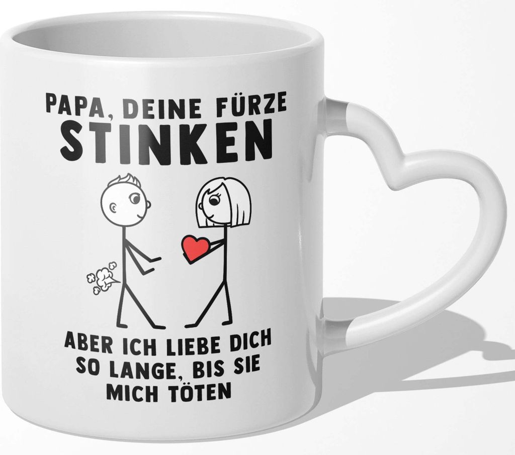 22Feels Papa Geschenk von Tochter Vatertag Vater Tasse Geburtstag Weihnachten Kaffeetasse Männer Haferl Beste Eltern (Herzhenkel Weiss)