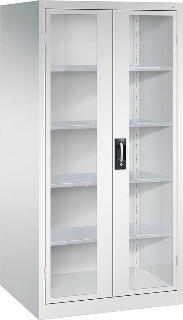 Schwerlastschrank, Flügeltüren mit Sichtfenster , 4 Böden, BxTxH 930x800x1950 mm, RAL 7035