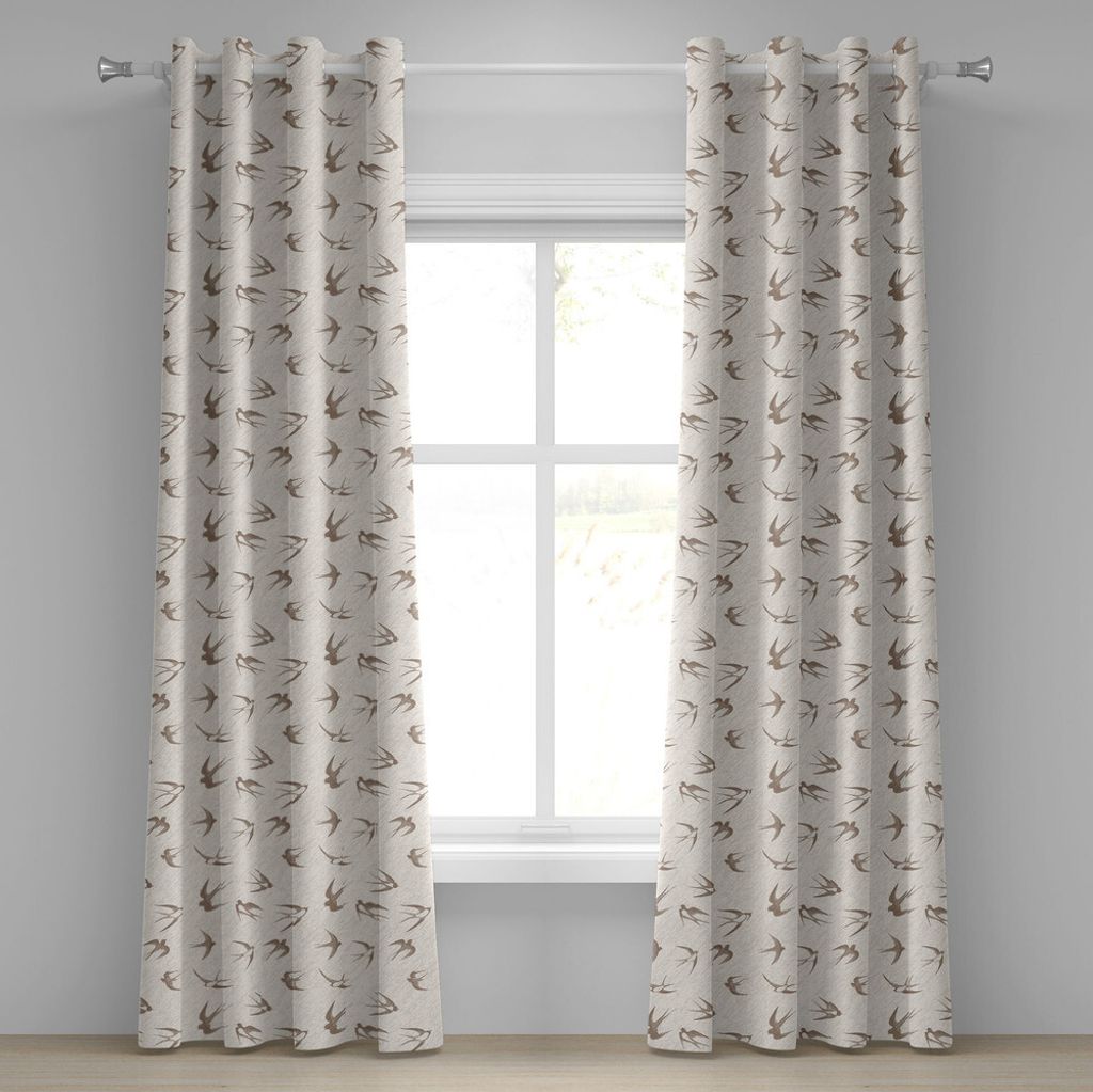 ABAKUHAUS Vögel Ösenvorhang, Fliegen Vogel Schwalbe Vintage Entwurf Illustrations Frühjahrs Tier Klassische Kunst, Dekorative 2-Panel-Fenstervor...