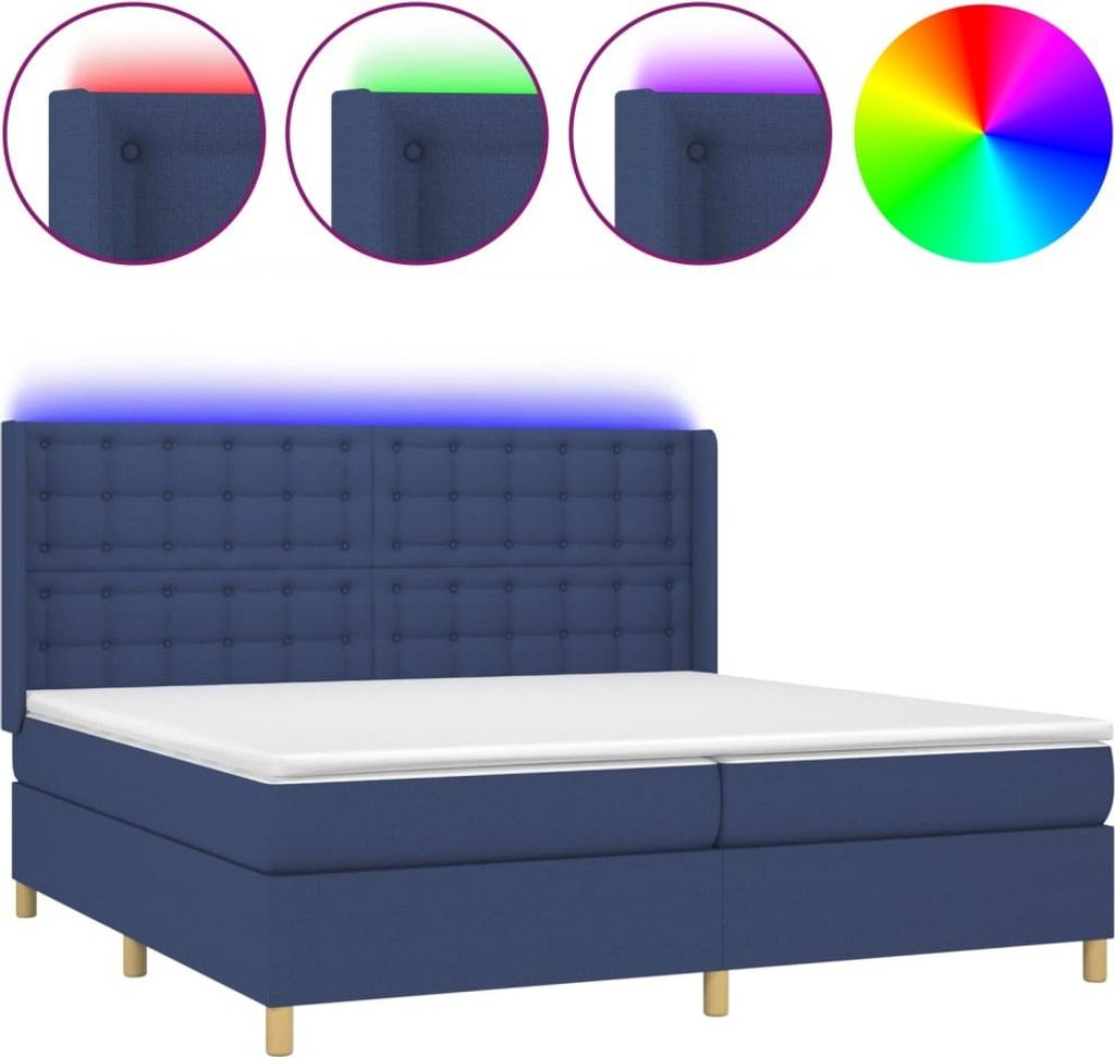 vidaXL Boxspringbett mit Matratze & LED Blau 200x200 cm Stoff