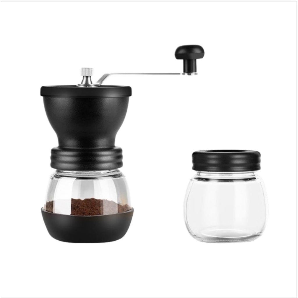 INF Schwarze Handkaffeemühle Keramik Glasbehälter 17.5x16x2cm 2 teilig