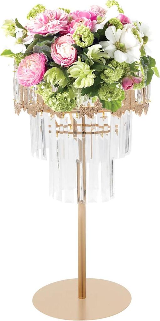 Kristall Blumenständer - 3-stöckige runde Kronleuchter-Säule - Tischdeko für Hochzeit & Party - Acryl, K5-Kristall, Eisen - Boden/Tisch - Gold