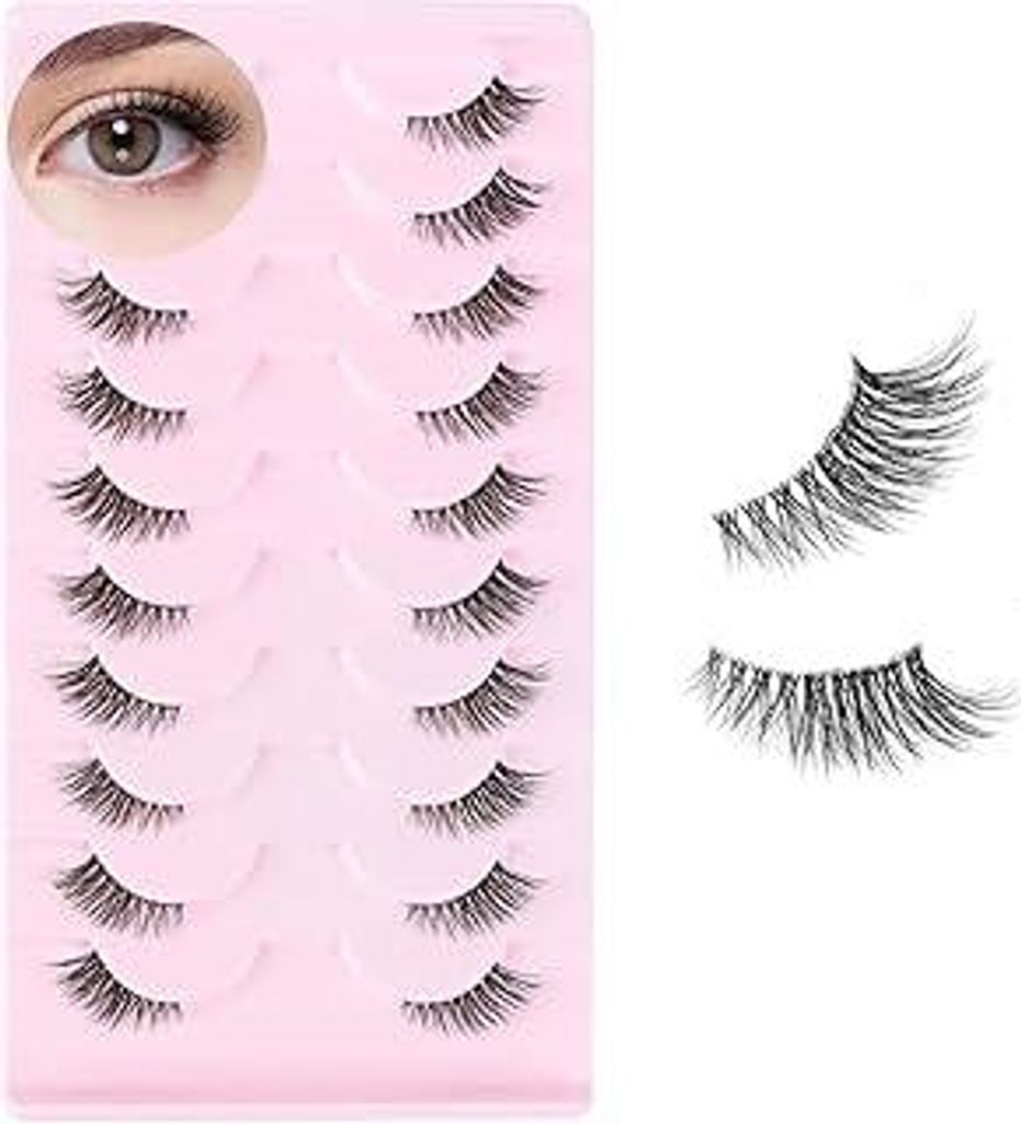 YPYMOD 10 Paar Halbe Wimpern Natürlich Künstliche Cat Eye Klare Band Half Cateye Flauschige Falsche Natural Fake Lashes 18mm