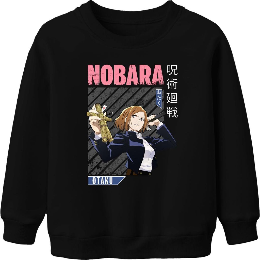Nobara Kugisaki Jujutsu Kaisen Anime Nagelpuppe Hammer Otaku Uni Kinder Sweatshirt Pullover, Schwarz, 128