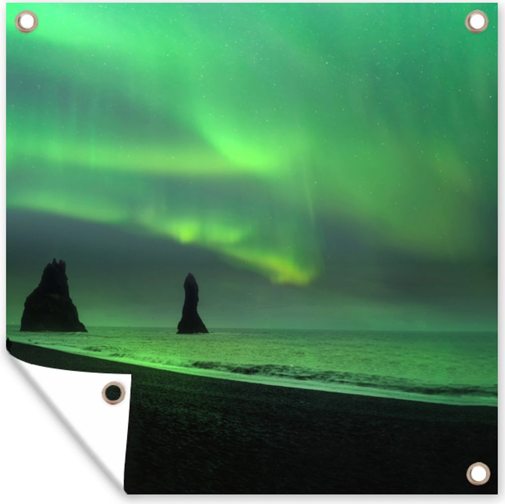 MuchoWow 50x50 cm Outdoor-Poster Gartendeko Sichtschutz Garten Poster für den Garten Nordlichter - Meer - Island