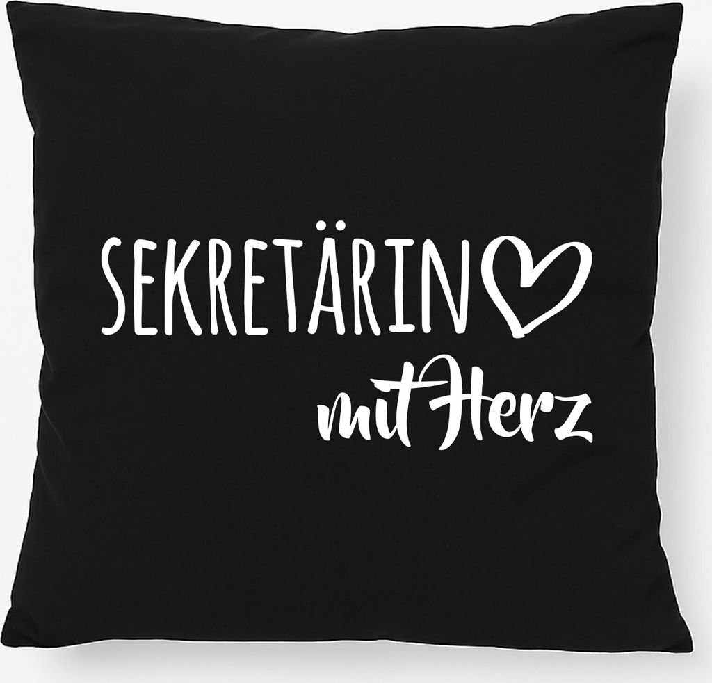 Huuraa Kissen Sekretärin mit Herz 40x40cm mit Füllung Black Baumwolle Dekokissen Geschenkidee