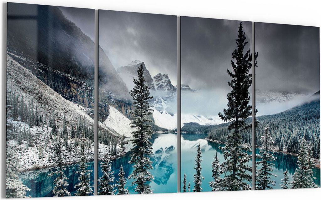 DEQORI Glasbild Echtglas 4x30x60 cm 'Moraine See im Winter' Wandbilder XXL groß