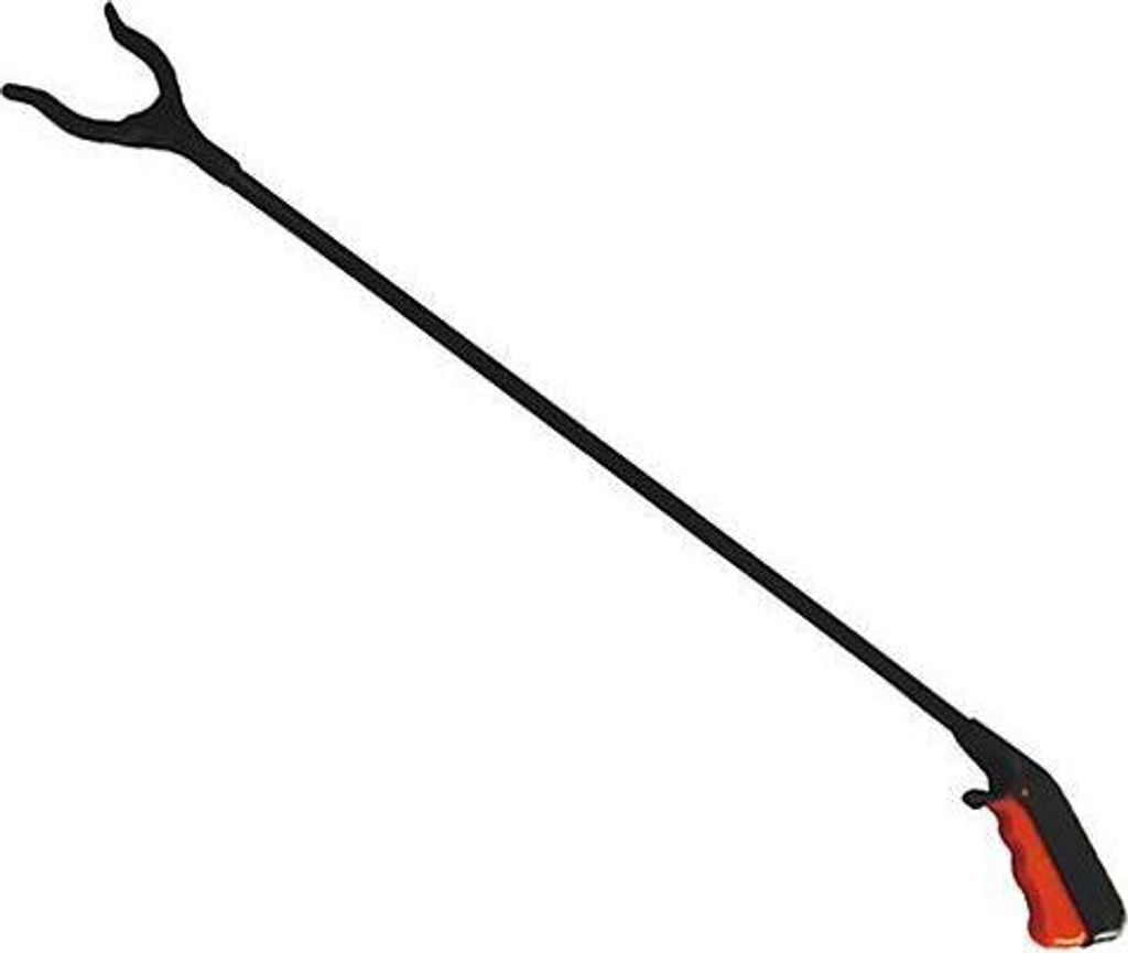 A long grabber tool with a black shaft and an orange handle, shown against a white background.