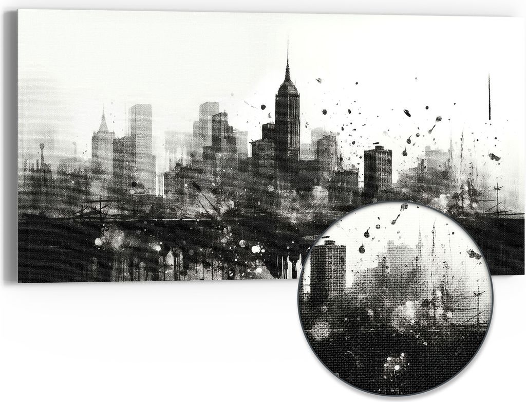 DEQORI Hybrid Leinwand Bild 60x30 cm 'Stadt im Verfall' Wandbild Glas flach modern