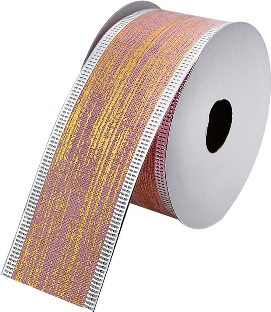 Clayre & Eef Weihnachtsband 38 mm Rosa Goldfarbig Synthetisch