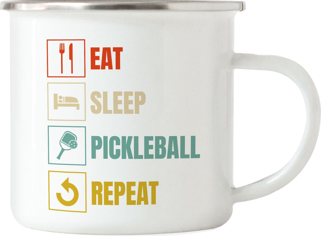 Eat Sleep Pickleball Repeat Emaille Tasse Sport Freizeit Pickle-Ball Design