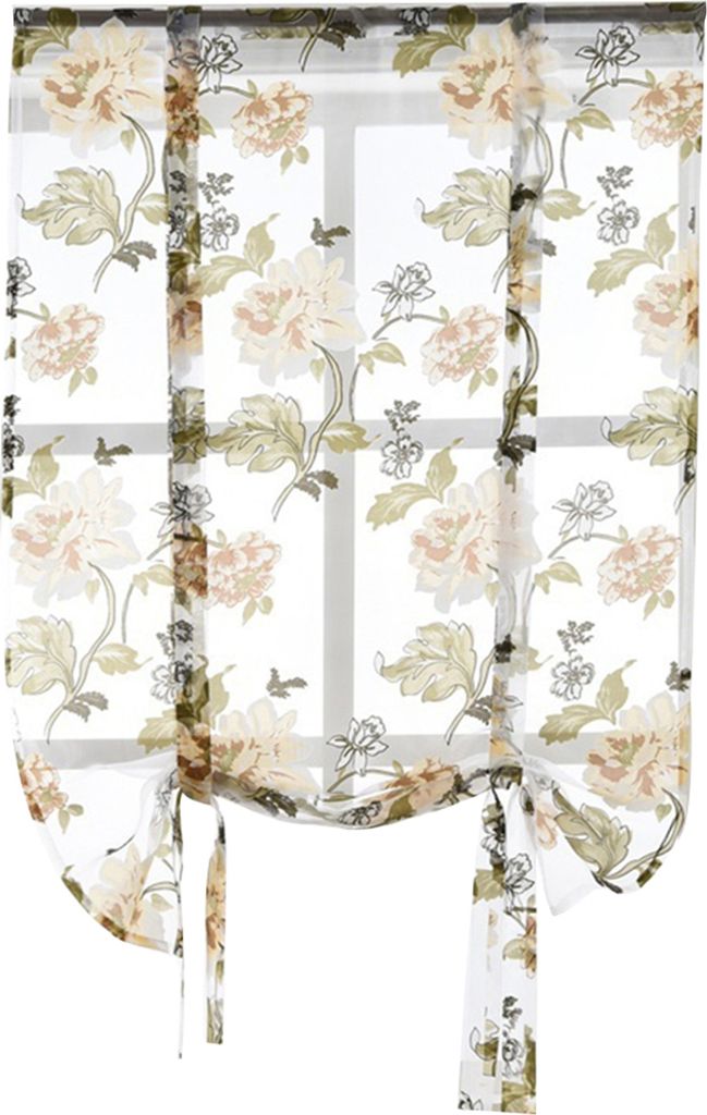 Blume Römische Vorhänge Küche Valance Tüll schiere Panel Schlafzimmer Fenster Drape-Gelb ,Größen:80*100cm