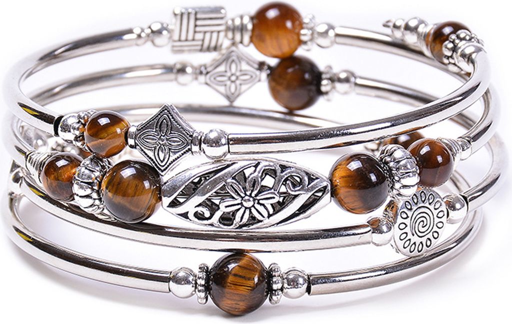 Frauen Armreif Natursteine Ethnisch Mehrschichtig Retro Blau Türkis Perlen Wickelarmband Schmuck Zubehör-C