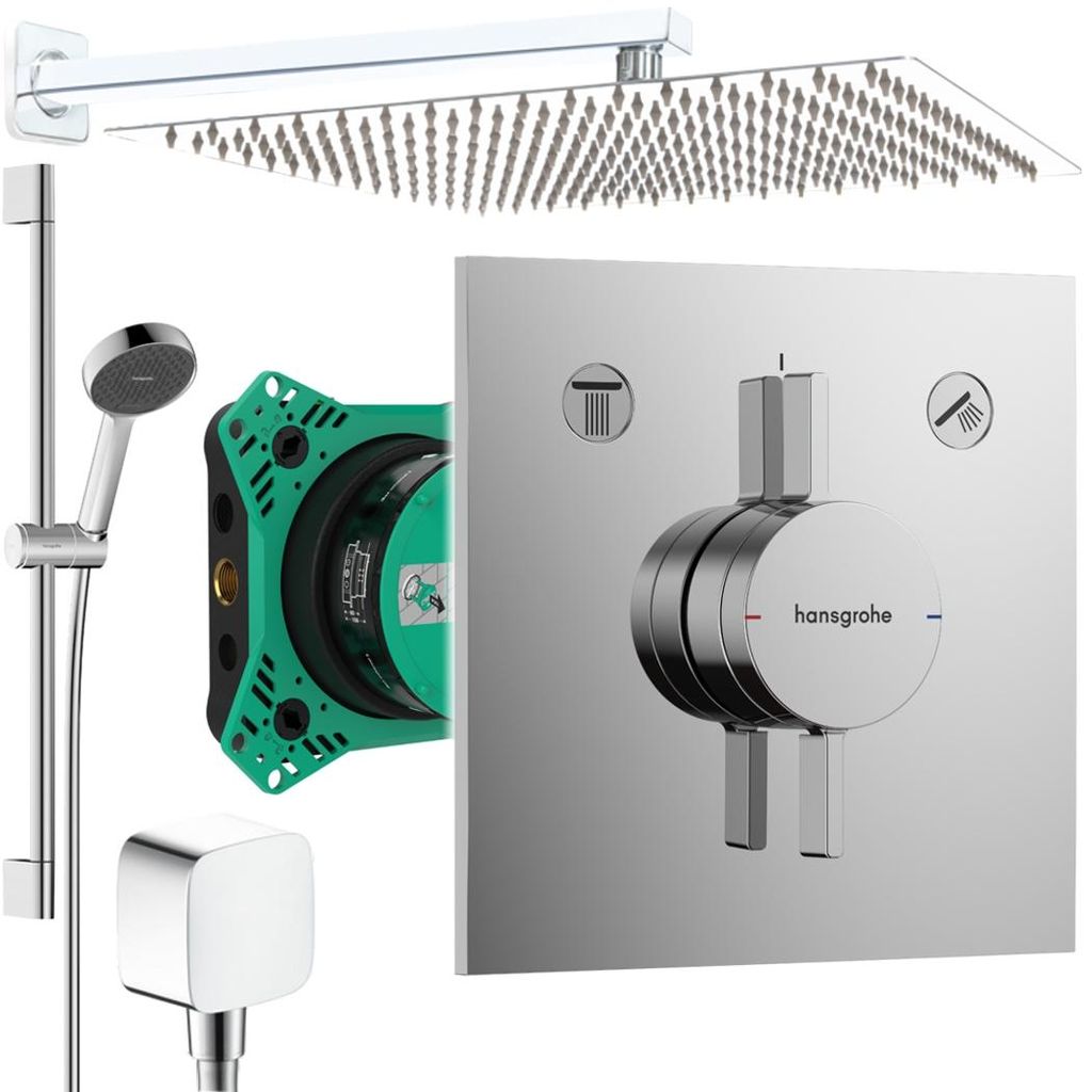 Hansgrohe und Jowi Unterputz Duschsystem, 650mm Brausestange, 360x360mm Kopfbrause, DuoTurn E Duscharmatur