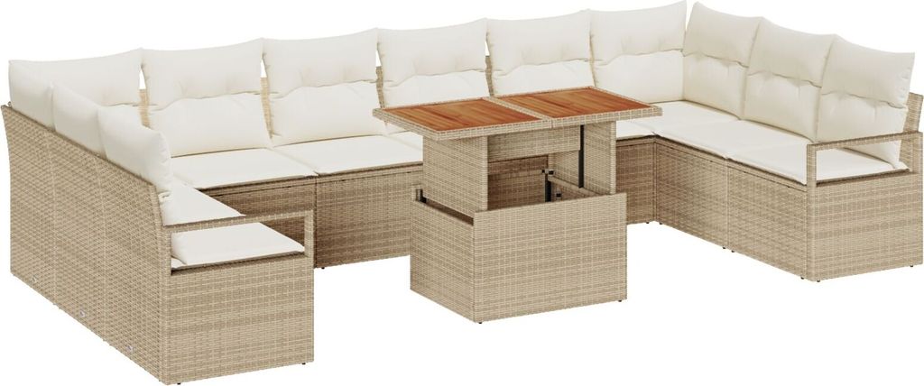Möbel 11-teiliges Garten Sofa Set mit Kissen in Beige - Produktbild 