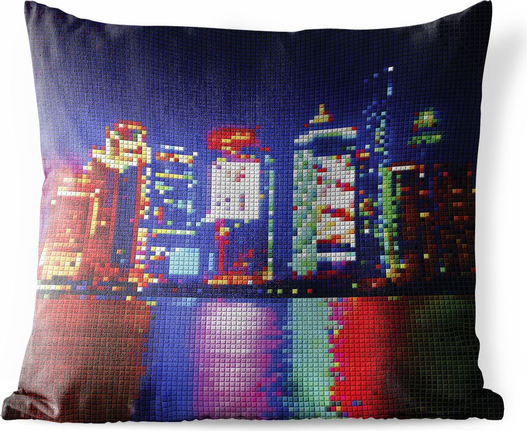 MuchoWow Outdoor Kissen - Muster - Stadt - Licht - 60x60 cm - Wetterfest - Lounge Kissen - Dekoration - Schlaf Kissen