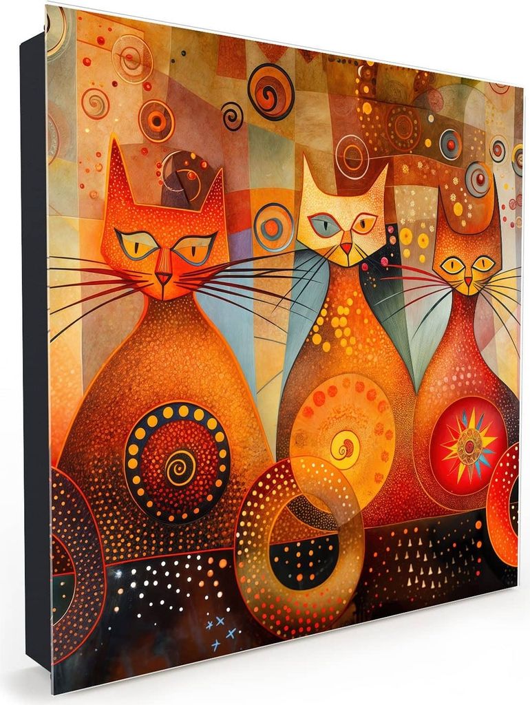 Nachbildung-Schlüsselkasten, Magnetpinnwand und Memoboard mit Glasfront Motiv Katzenkunstwerk