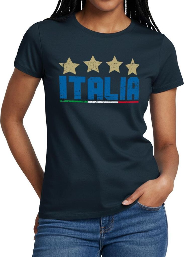 Spreadshirt Italien Vier Sterne Weltmeister Fußball Frauen T-Shirt, L, Navy