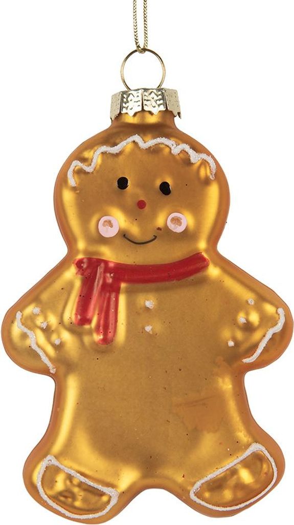 Clayre & Eef Vánoční visačka perníček 6x2x10 cm hnědé sklo Obrázek produktu 
