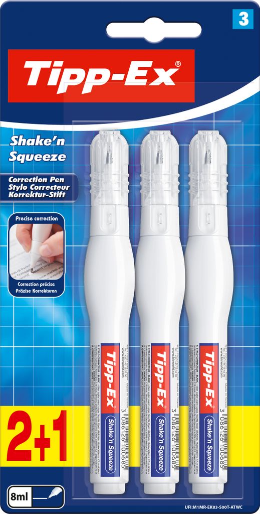 Korektor w płynie Tipp-Ex Shake'n'Squeeze 8 ml 3 sztuki