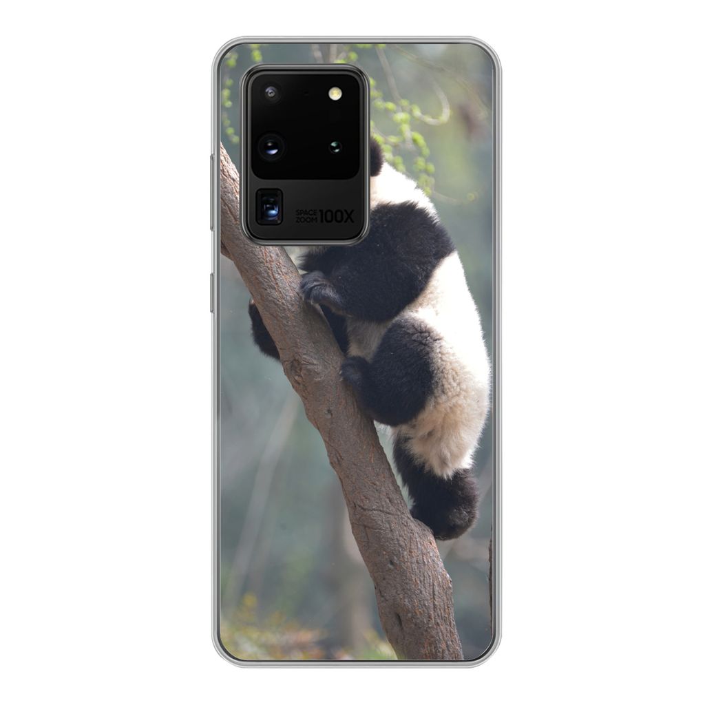 MuchoWow Handyhülle Schutzhülle Hülle für Samsung Galaxy S20 Ultra Panda - Tier - Baum Silikon Softcase Handy Hülle - Karteninhaber